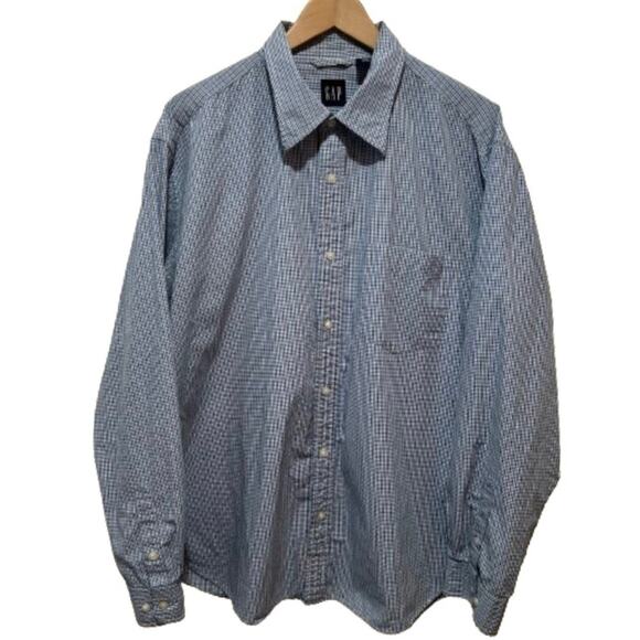 GAP Other - ⭐️ Gap 100% Cotton Blue White Plaid Button Down‎ Shirt Lightweight Men’s Size XL